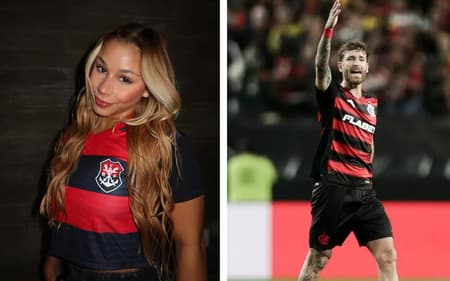 Flávia Saraiva e Léo Pereira (Foto: Gilvan de Souza/Flamengo / Reprodução/Instagram)