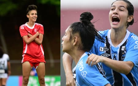 Jogadoras de Inter e Grêmio na Copinha Feminina. (Foto: Marcos Ribolli/Ag.Paulistão e Alexandre Battibugli/Ag. Paulistão)