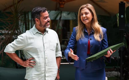 João Paulo Sampaio e Leila Pereira (Foto: Fabio Menotti/Palmeiras)