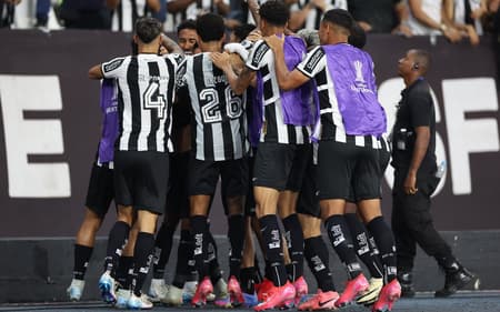 Time do Botafogo comemora gol contra o Carabobo (Foto: Vítor Silva/Botafogo)