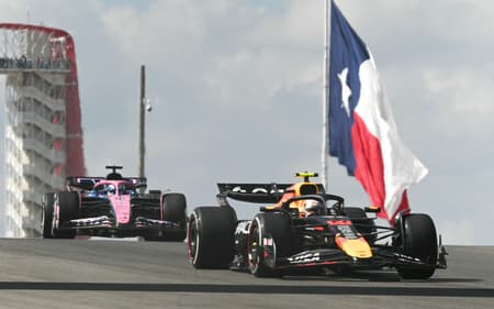 Red Bull Racing's Japanese driver Yuki Tsunoda (R) and Alpine's French driver Pierre Gasly (L) race during the practice session for the United States Formula One Grand Prix at the Circuit of the Americas in Austin, Texas, on October 17, 2025. (Photo by RONALDO SCHEMIDT / AFP)