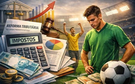 Novas regras da reforma tributária impactam jogadores de futebol (Foto: Arte/Lance!)