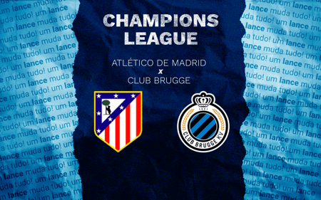 Atlético de Madrid x Club Brugge pelos playoffs da Champions League (Arte: Lance!)