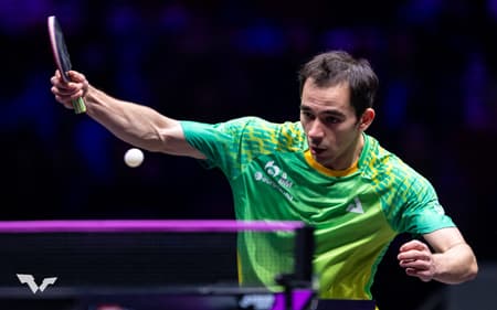 Hugo Calderano no WTT de Chongqing, na China (Foto: World Table Tennis)