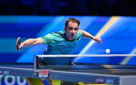 Hugo Calderano em uma das vitórias na Copa do Mundo em Macau (Foto: Divulgação/ITTF)