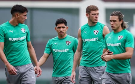 Bernal, Savarino, Castillo e Canobbio no treino do Fluminense (Foto: Marcelo Gonçalves/ Fluminense FC)