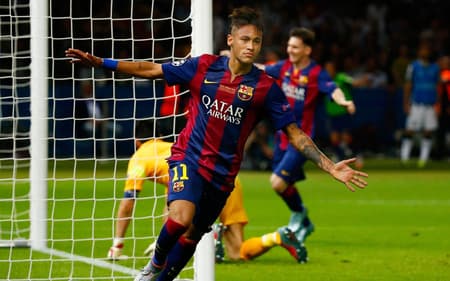 Neymar comemorando seu gol pelo Barcelona na final da Liga dos Campeões de 2014-15