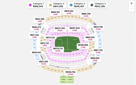 Reprodução do site Viagogo com preços de ingressos para a Copa do Mundo