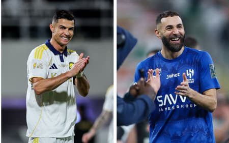 Cristiano Ronaldo e Benzema em ação pelo Al-Nassr e Al-Hilal (Foto: Reprodução/X)