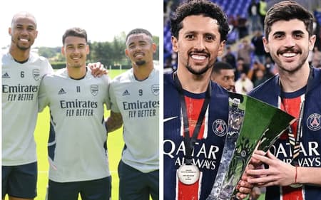 Gabriel Martinelli, Gabriel Jesus e Gabriel Magalhães pelo Arsenal; Marquinhos e Beraldo pelo PSG
