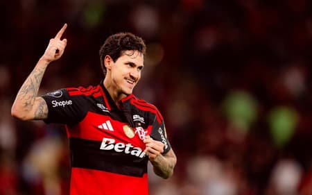 Pedro comemora gol do Flamengo contra o Estudiantes (Foto: Adriano Fontes/Flamengo)