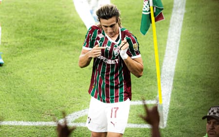 Canobbio comemora terceiro gol do Fluminense contra o La Guaira (Foto: Marina Garcia/ Fluminense FC)