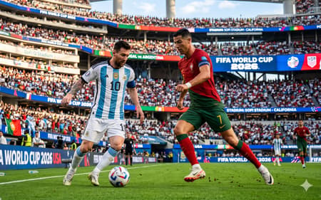 Messi e Cristiano Ronaldo em simulação da Copa do Mundo de 2026 (Foto: Gemini)