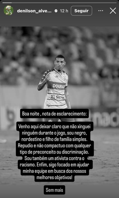 Postagem de Denilson em suas redes sociais (Foto: Reprodução/Instagram)