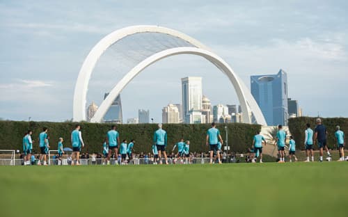 Jogadores do Flamengo em treino no Catar Foto:Adriano Fontes/Flamengo