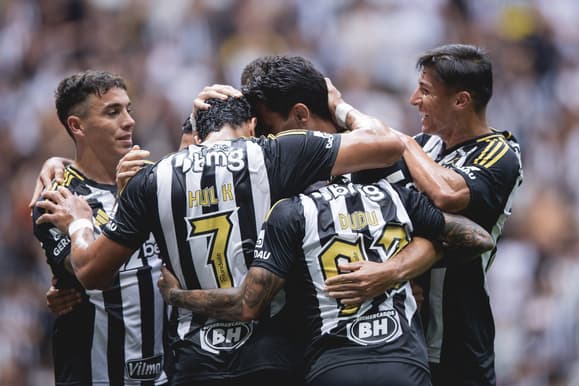 Jogadores do Galo comemoram gol na Arena MRV (Foto: Pedro Souza / Atlético)