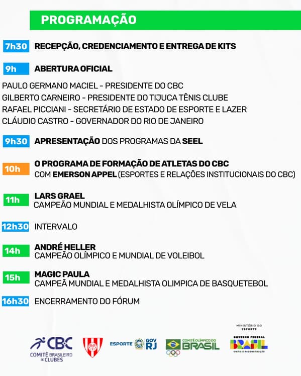 Programação do Fórum de Formação Esportiva