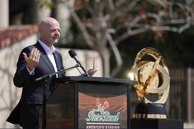 Gianni Infantino, presidente da Fifa, fala em evento em Los Angeles