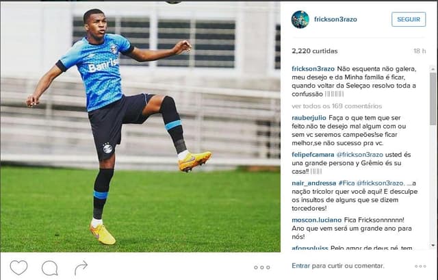 No Instagram, Erazo revelou que deseja ficar no Grêmio (Foto: Reprodução)