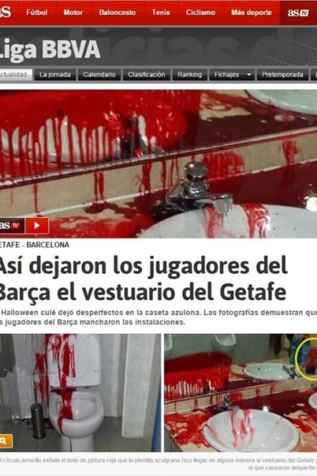 Vestiário do Getafe após jogo com o Barcelona (Foto: Reprodução / Jornal AS)