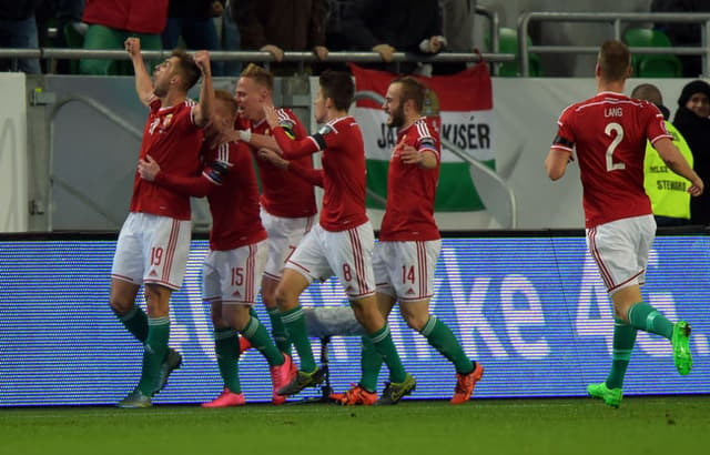 Jogadores comemoram gol de Priskin (Foto: Attila Kisbedenek / AFP)