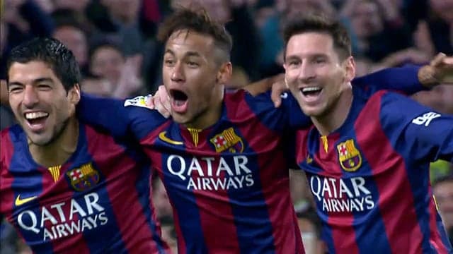 Suárez, Neymar e Messi: trio mais mortal da história do Barça (Foto: AFP)