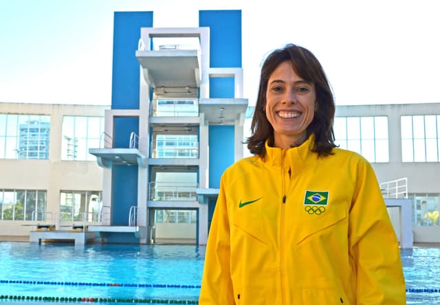 Adriana Behar posa para foto no Parque Aquático Maria Lenk, no Rio (Foto: Alexandre Castello Branco/COB)