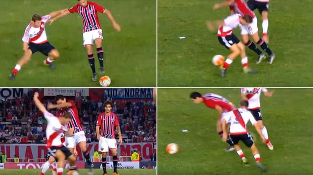 HOME - River Plate x São Paulo - Copa Libertadores - Caneta de Ganso (Fotos: Reprodução/Sportv)