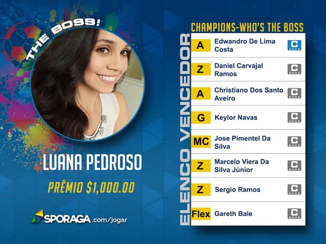 Confira o time escalado por Luana Pedroso e que lhe deu a vitória no "Be the Boss" do Sporaga