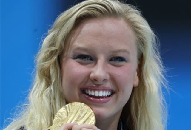 A nadadora norte-americana Jessica Long, maior medalhista paralímpica da história dos EUA, com 16 medalhas