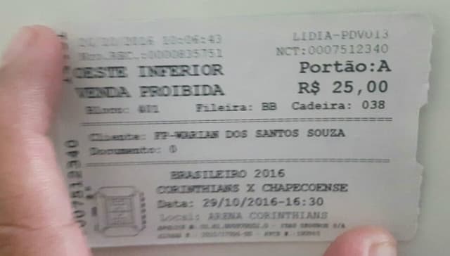 Ingresso de Timão x Chapecoense no nome de Ameixa