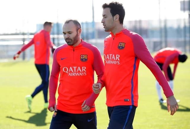 Iniesta e Busquets - Treino do Barcelona