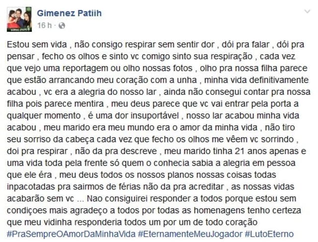 Gimenez era recém-casado com Patrícia, com quem tinha uma filha de 3 anos