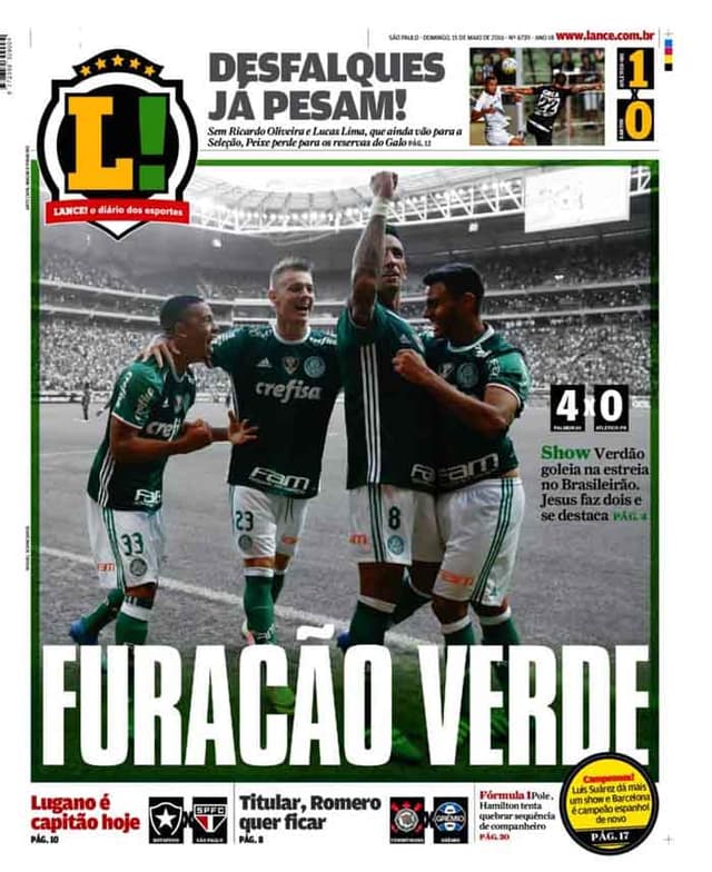 Capa da estreia, a goleada por 4 a 0 sobre o Atlético-PR