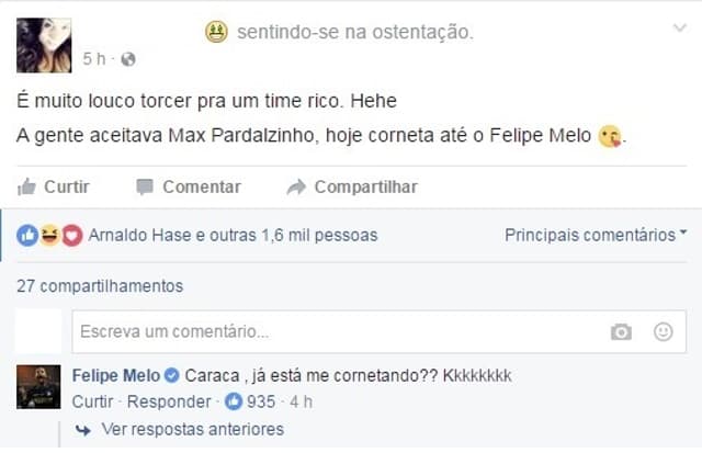 Felipe Melo interage com palmeirenses no Facebook