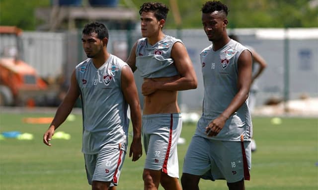 Treino Fluminense - Sornoza, Pedro e Orejuela