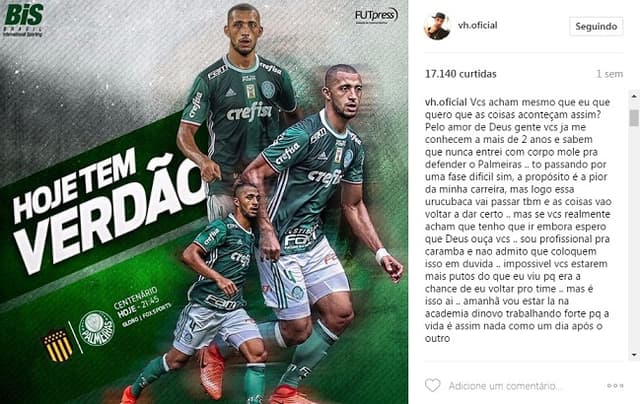 Comentário de Vitor Hugo em seu Instagram (Foto: Reprodução)