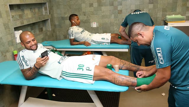 Felipe Melo no vestiário do Allianz Parque antes de Palmeiras x Atlético-MG