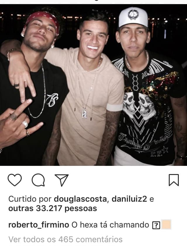 Firmino publica foto com Neymar e Coutinho em show no Rio