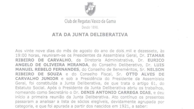 Ata da Junta Deliberativa do Vasco