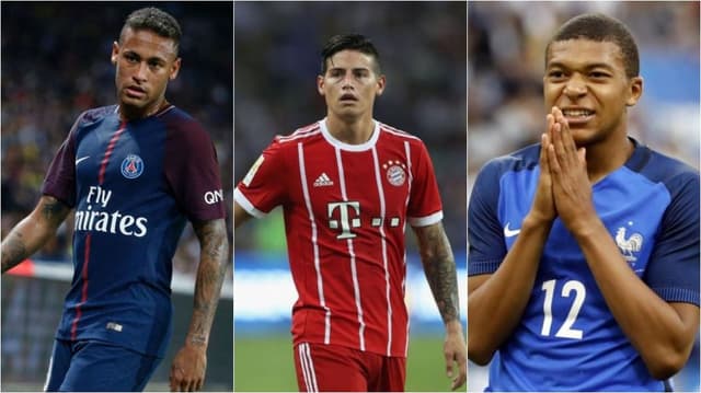 Neymar (PSG), James (Bayern) e Mbappé (PSG) são alguns dos nomes desta janela de transferências.