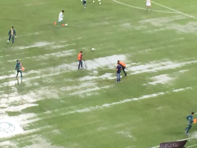 Chuva forte castigou o gramado do Allianz Parque