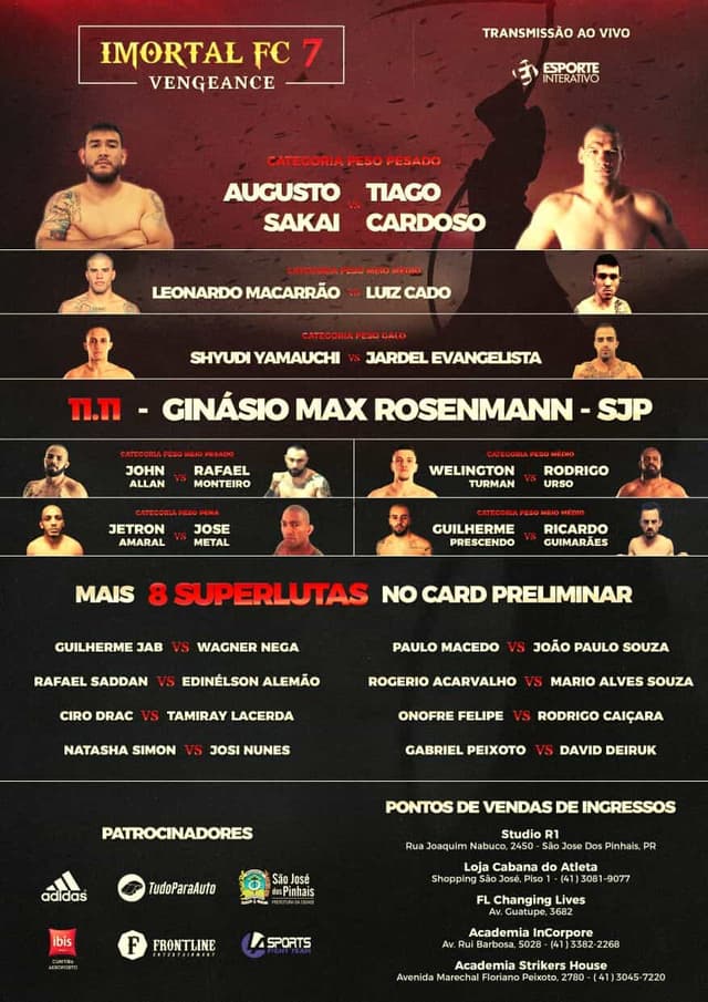 Imortal FC chega à 7ª edição com Augusto Sakai e Leonardo Macarrão no card