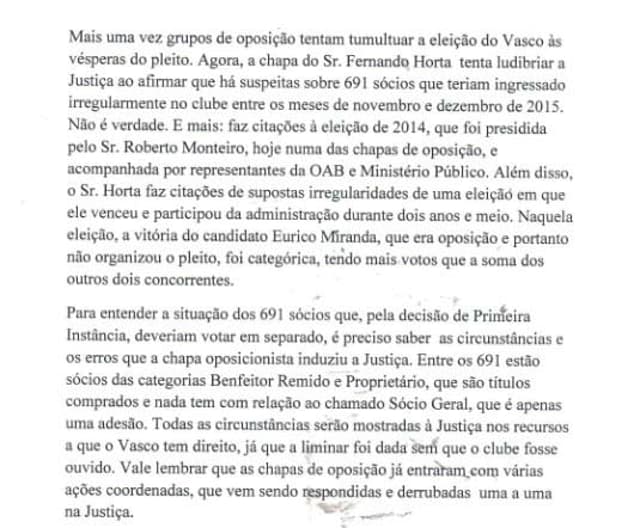 Nota oficial de Eurico Miranda