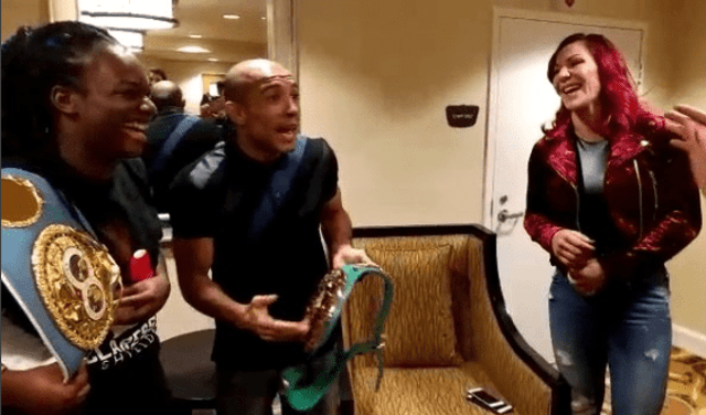 Claressa Shields, José Aldo e Cris Cyborg se encontram em Detroit (EUA)