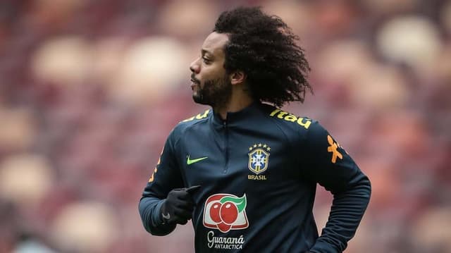 Marcelo em treino da Seleção Brasileira