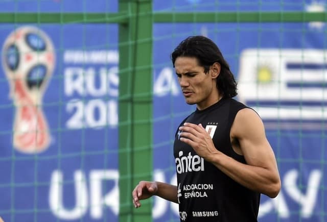 Cavani no treino do Uruguai