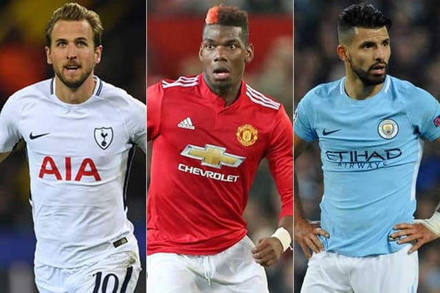 Montagem - Harry Kane (Tottenham) - Pogba (Manchester United) - Agüero (City)