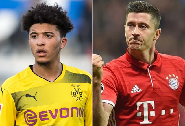 Montagem - Jadon Sancho (Borussia Dortmund) e Lewandowski (Bayern de Munique)