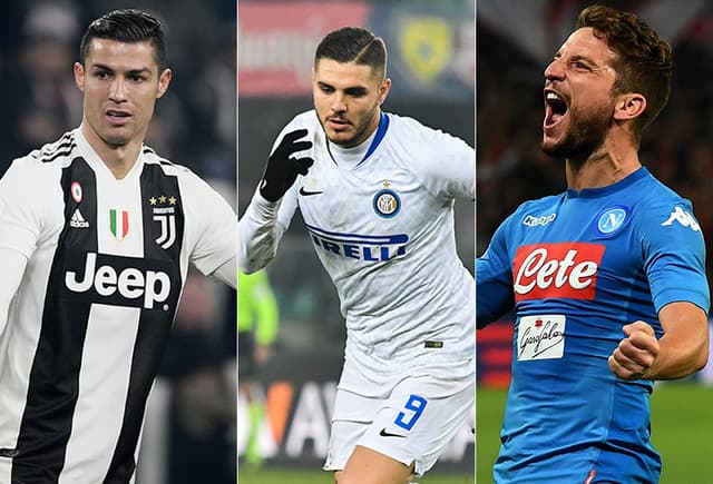 Montagem - cristiano ronaldo (juventus), icardi (internazionale) e mertens (napoli)